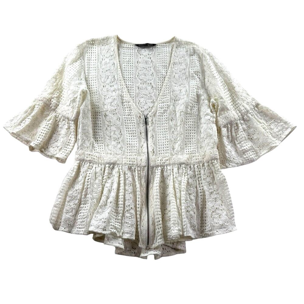 Marissa Webb Moritz Lace Zip Front Blouse XS White Dainty Feminine Ethereal Top